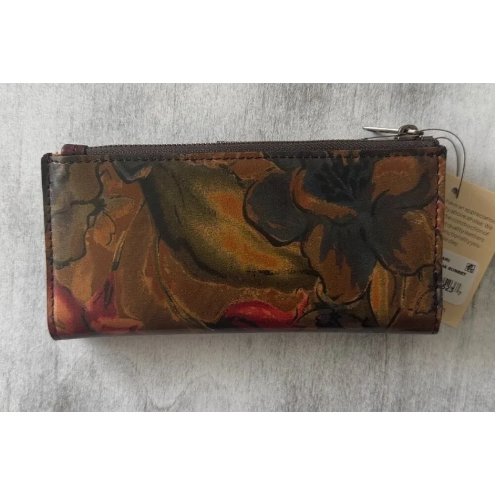 Patricia Nash NAZARI Leather Bifold Wallet Floral Sienna Sunset Brown